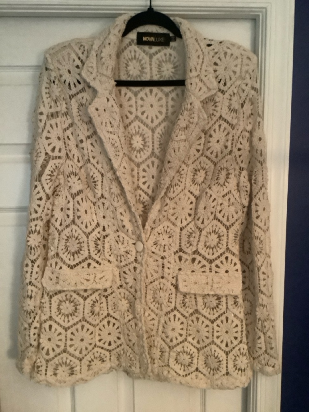 Fashion Nova Cream Crochet Blazer Jacket